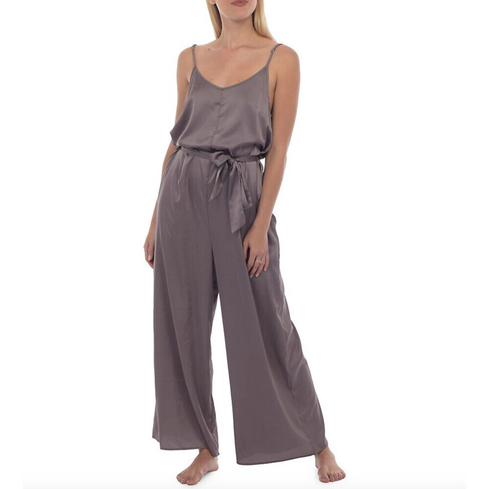 Paper Label Sicily Satin Lounging Jumpsuit In Pewter Size S $145